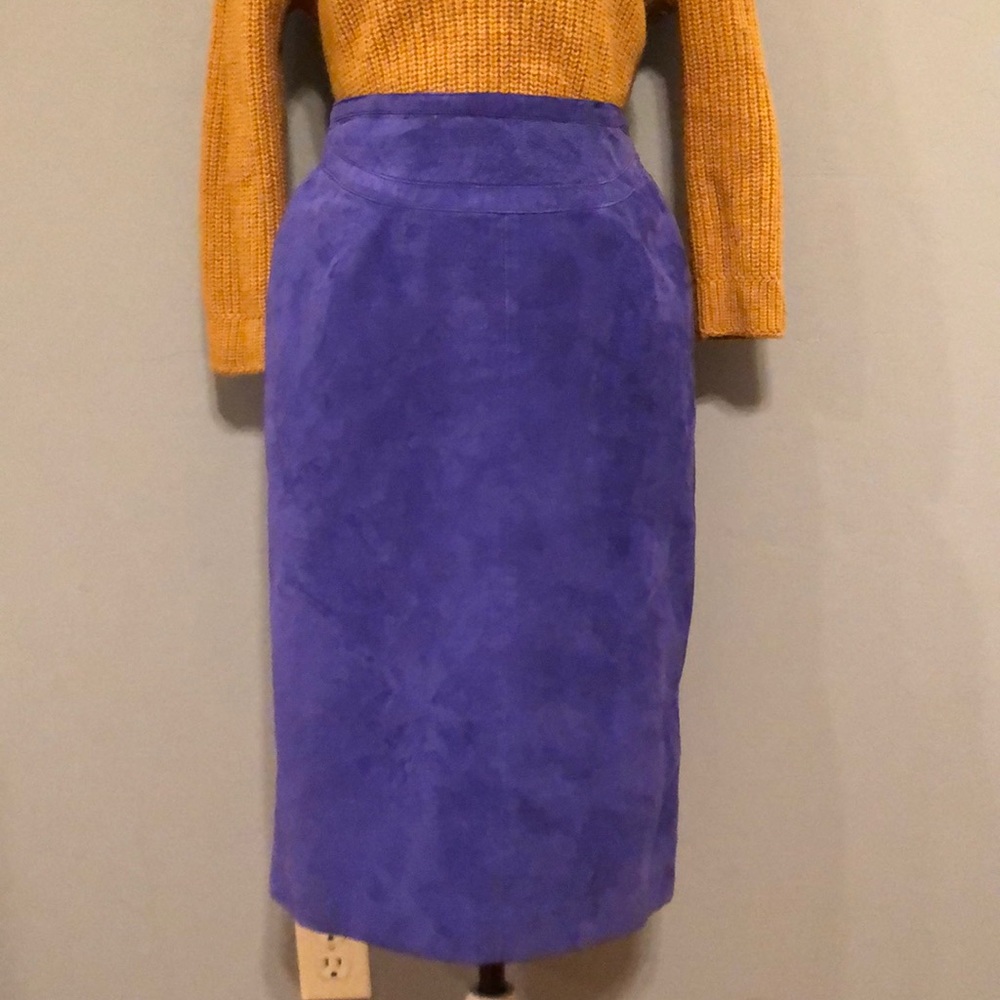 Vintage Blue Suede Pencil Skirt